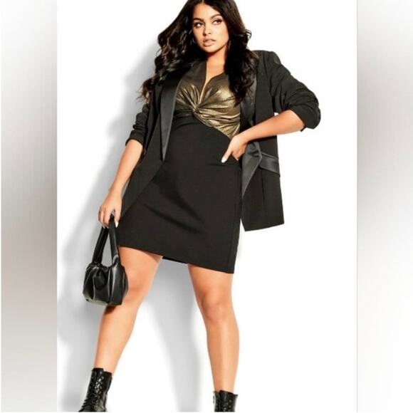 City Chic Opulence Bronze mixed media gold black dress plus size 18 M medium - Picture 4 of 13